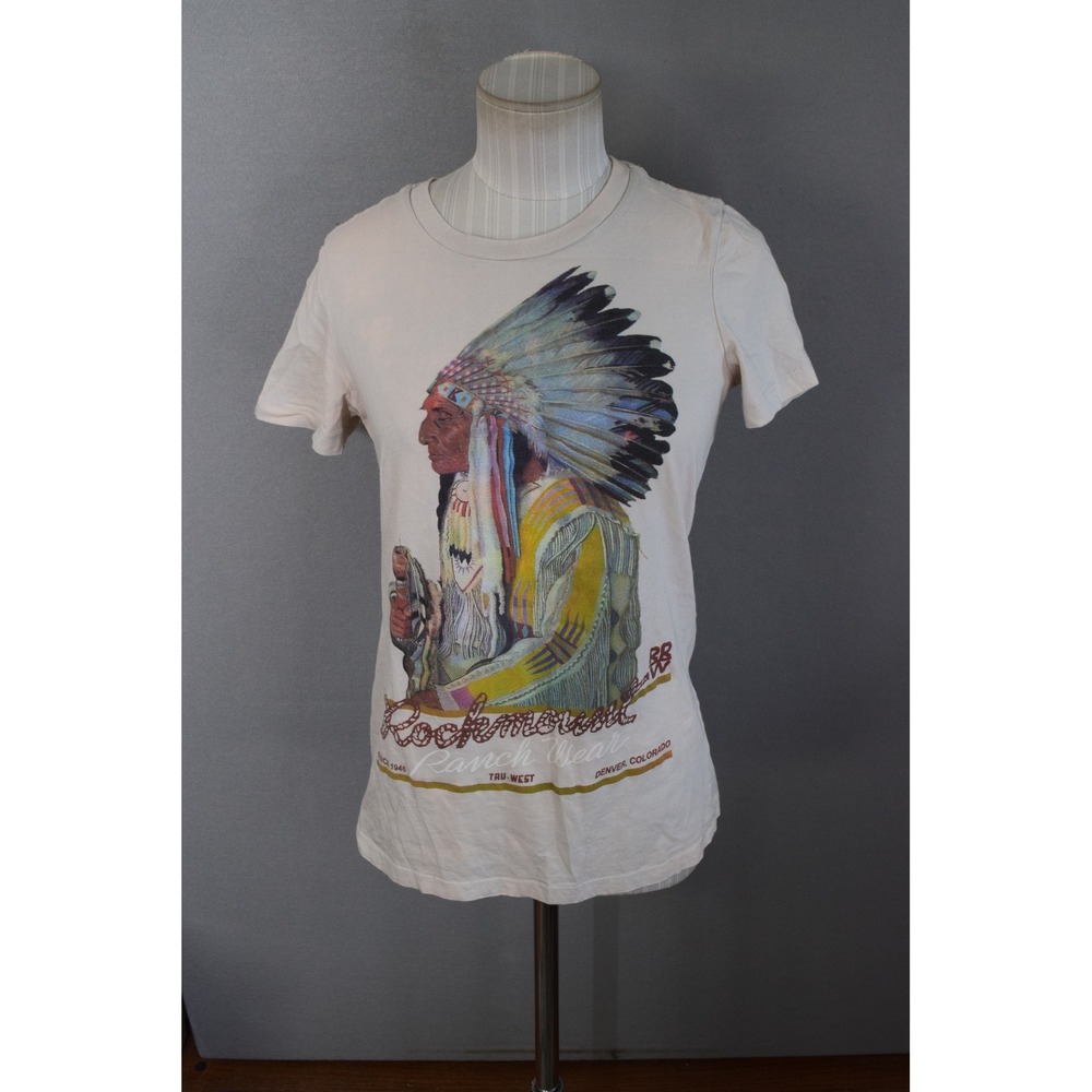 Rockmount Ranch Wear Graphic Tee Large Cream Native American Chief Western Women